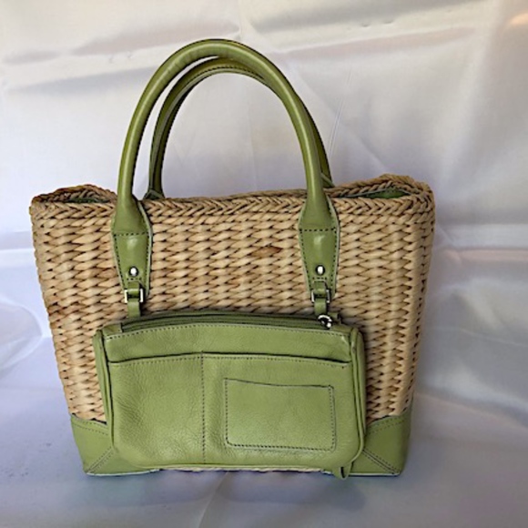 ANN TAYLOR BASKETWEAVE AND LEATHER TOTE - Picture 1 of 7